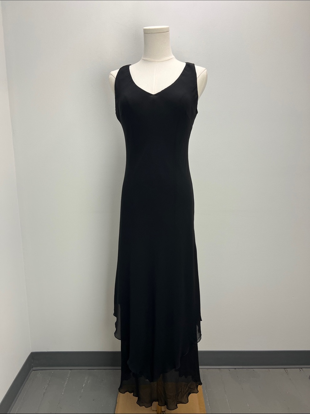 Vintage Simply Silk Black Maxi Dress Womens Small Bias Cut 90s Minimalist Chic